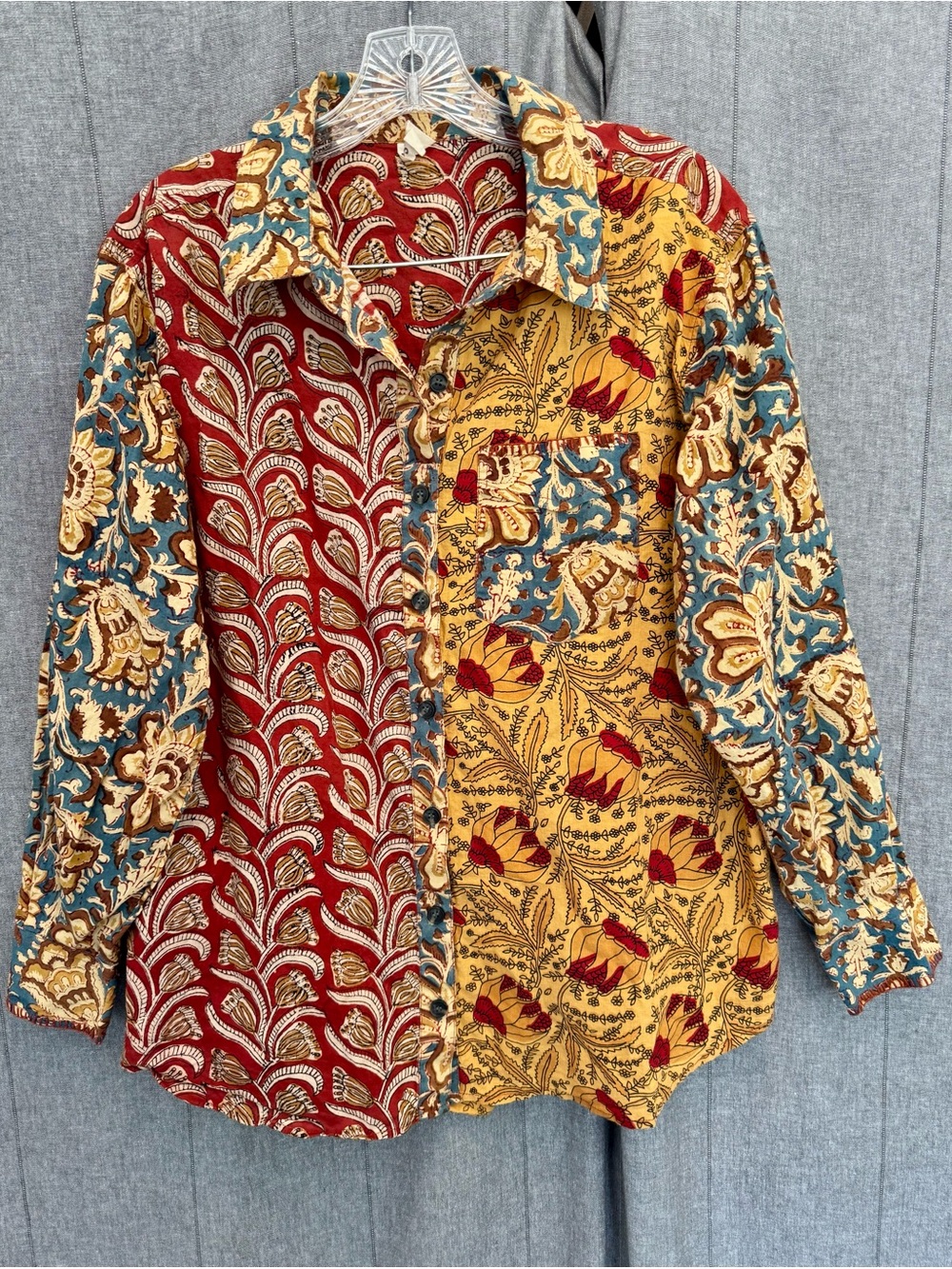 Ivy Jane Top Medium Button Down Colorblock Floral Multicolor Cotton Blouse Boho